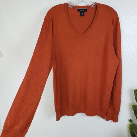 Banana Republic Luxury Blend Silk Cotton Cashmere V-Neck Sweater Orange size L - Picture 4 of 13